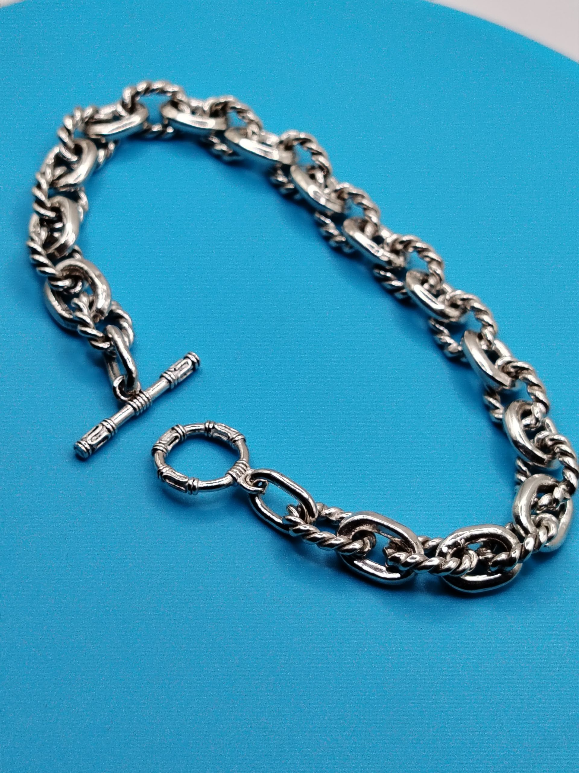 Mixed Oval Bracelet – Solid – 8 Inches 925 Sterling Silver 7mm